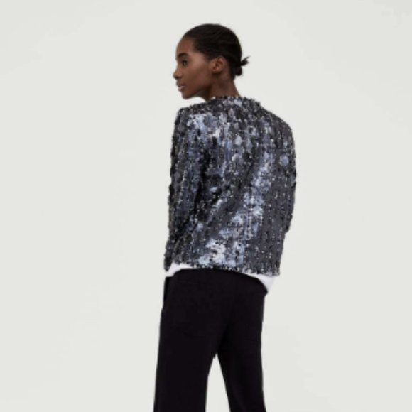 NWT Zara Tweed Black Sequined Open Jacket Blazer. M - Picture 2 of 12